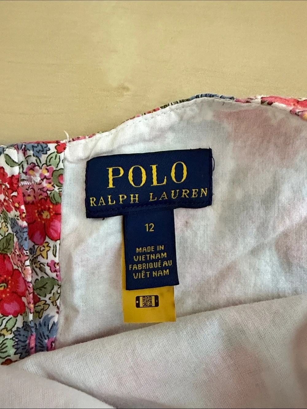Ralph Lauren Girls Red & Blue ditsy Floral Cotton Dress sleeveless pockets 12